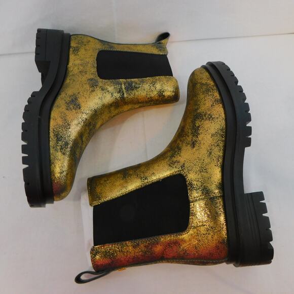 Ralph Lauren Womens Corinne Lug Sole Gold Distressed Metallic Booties Size 8 - Picture 7 of 10